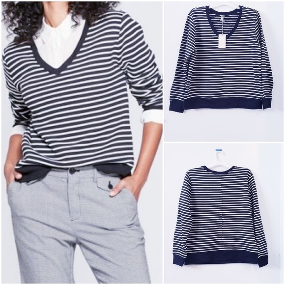 Women's striped long sleeve  V-Neck pullover - Picture 1 of 5